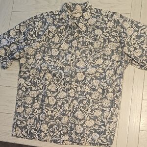 Cooke Street Mens Hawaiian Shirt, Grey And White Size XL